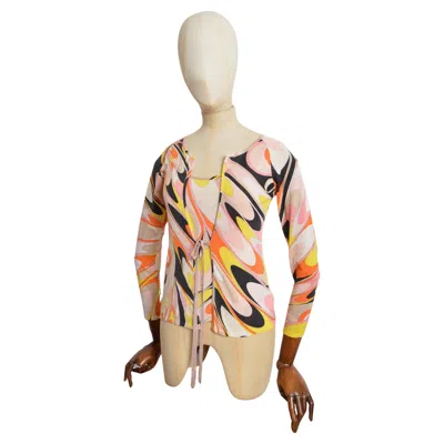 Pre-owned Pucci 2000's Emilio  Pink Peach And Orange Twin-set Cardigan And Vest Top