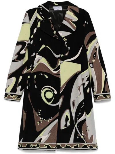 Pre-owned Pucci 2000s Abstract-print Coat In Black