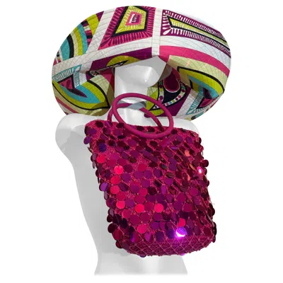 Pre-owned Pucci 2000s Emilio  Large Brim Signature Print Sun Hat & Coordinating Sequin Bag In Brown