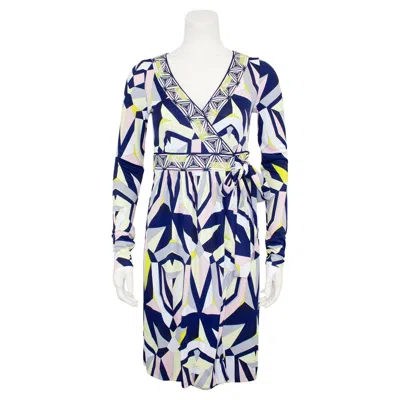 Pre-owned Pucci 2000s Emilio  Navy And Yellow Printed Wrap Dress