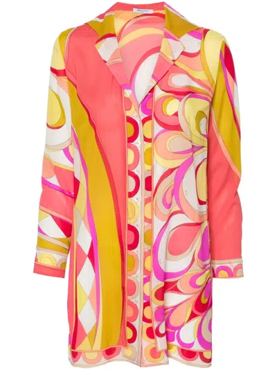 Pre-owned Pucci 2000s Geometric-print Chiffon Shirt In Orange