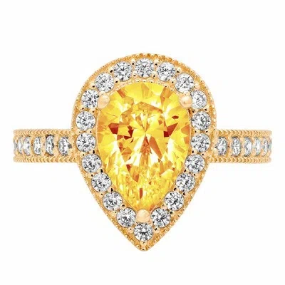 Pre-owned Pucci 2.36 Ct Pear Cut Halo Real Citrine Classic Bridal Statement Ring 14k Yellow Gold
