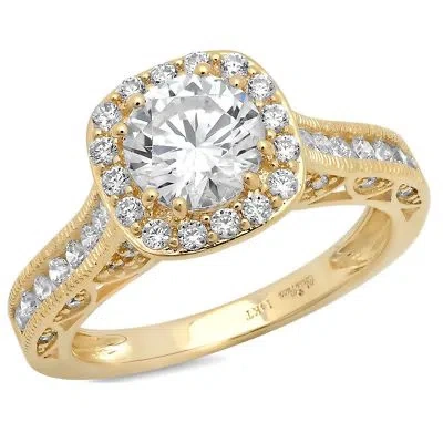 Pre-owned Pucci 2.05ct Round Simulated Diamond Halo Engagement Anniversary Ring 14k Yellow Gold In White/colorless