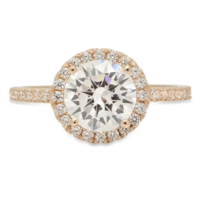 Pre-owned Pucci 2.05ct Round Simulated Diamond Engagement Halo Solitaire Ring 14k Yellow Gold In White/colorless