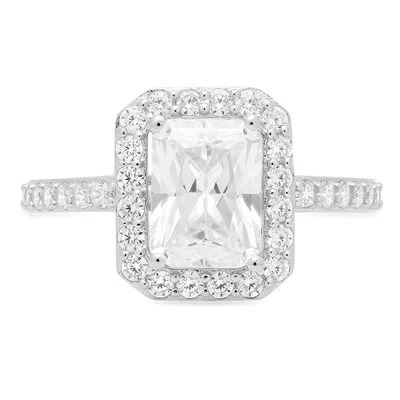 Pre-owned Pucci 2.07 Ct Emerald Cut Halo Moissanite Classic Bridal Statement Ring 14k White Gold In White/colorless