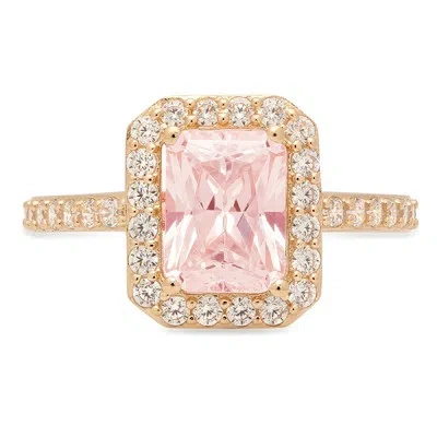 Pre-owned Pucci 2.07 Ct Emerald Halo Pink Simulated Promise Bridal Wedding Ring 14k Yellow Gold