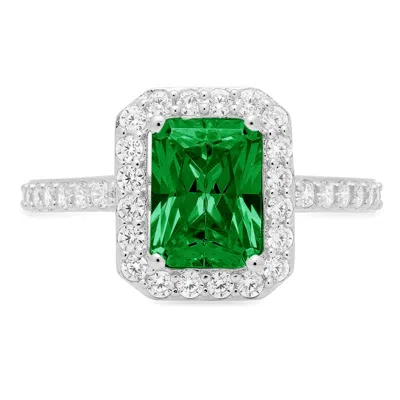 Pre-owned Pucci 2.07 Ct Emerald Halo Simulated Emerald Promise Wedding Ring 14k White Solid Gold In Green