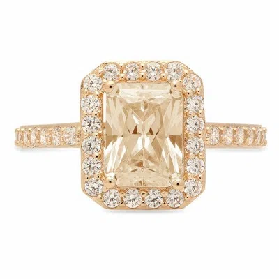Pre-owned Pucci 2.07 Emerald Halo Yellow Moissanite Promise Bridal Wedding Ring 14k Yellow Gold