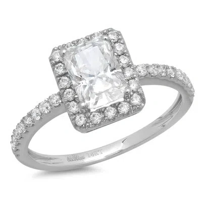 Pre-owned Pucci 2.08 Emerald Cut Simulated Diamond Halo Engagement Promise Ring 14k White Gold In White/colorless