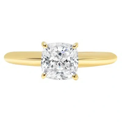 Pre-owned Pucci 2.0ct Cushion Simulated Diamond Solitaire Engagement Ring 14k Yellow Real Gold In White/colorless