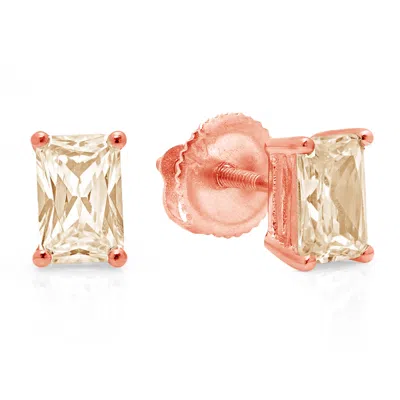 Pre-owned Pucci 2.0ct Emerald Cut Natural Morganite Gift Stud Earrings 14k Rose Gold Screw Back In D