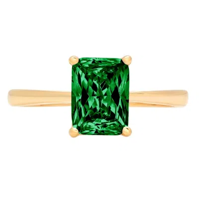 Pre-owned Pucci 2.0ct Emerald Cut Simulated Emerald Wedding Bridal Promise Ring 14k Yellow Gold In Green