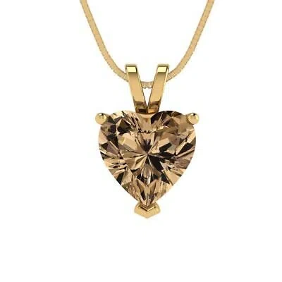 Pre-owned Pucci 2.0ct Heart Cut Champagne Cz Pendant Necklace 18" Chain Box 14k Yellow Gold