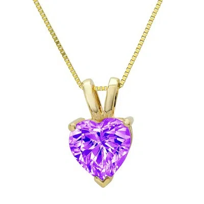 Pre-owned Pucci 2.0ct Heart Cut Natural Amethyst Pendant Necklace 18" Chain Box 14k Yellow Gold In Purple