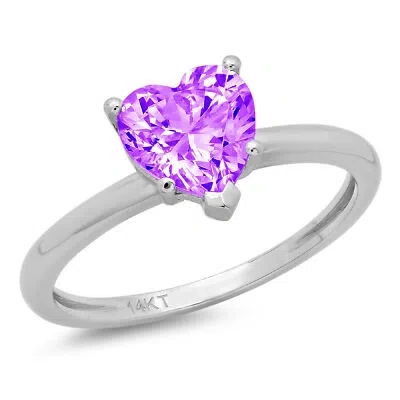 Pre-owned Pucci 2.0ct Heart Cut Natural Amethyst Wedding Bridal Promise Ring Real 14k White Gold In Purple