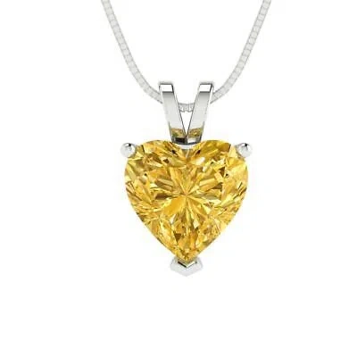 Pre-owned Pucci 2.0ct Heart Cut Yellow Cz Pendant Necklace 18" Chain Box Real 14k White Gold