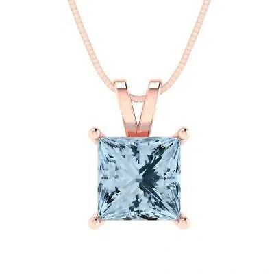Pre-owned Pucci 2.0ct Princess Cut Lab Created Gem Pendant Necklace 16" Chain Real 14k Pink Gold