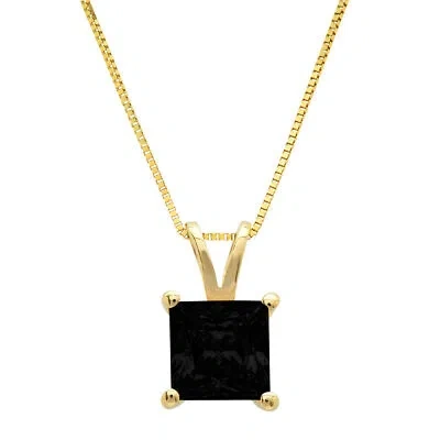 Pre-owned Pucci 2.0ct Princess Cut Natural Onyx Pendant Necklace 18" Chain Solid 14k Yellow Gold In D