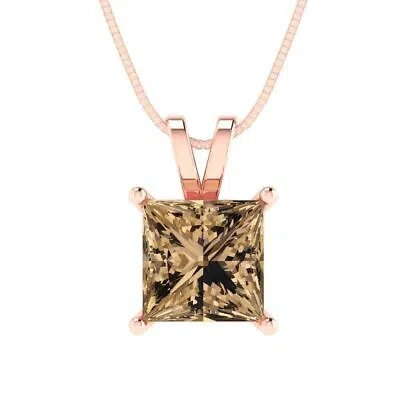 Pre-owned Pucci 2.0ct Princess Cut Vvs1 Champagne Cz Pendant Necklace 18" Chain 14k Pink Gold