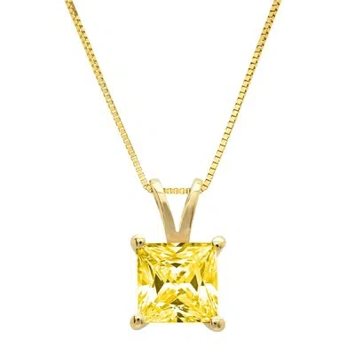 Pre-owned Pucci 2.0ct Princess Cut Vvs1 Yellow Simulated Pendant 18" Chain 14k Yellow Solid Gold
