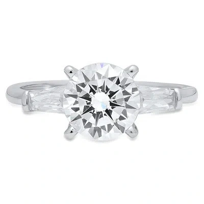 Pre-owned Pucci 2.0ct Round Simulated Diamond Engagement Solitaire 3 Stone Ring 14k White Gold In White/colorless