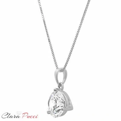 Pre-owned Pucci 2.0ct Round Cut 14k White Gold Lab Created Designer 3-prong Pendant 18" Chain