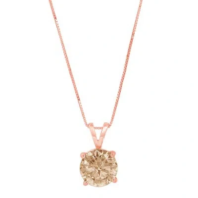 Pre-owned Pucci 2.0ct Round Cut Champagne Simulated Pendant 16" Chain 14k Solid Pink Rose Gold