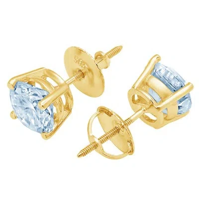 Pre-owned Pucci 2.0ct Round Cut Solitaire Natural Aquamarine Stud Earrings Real 14k Yellow Gold In D