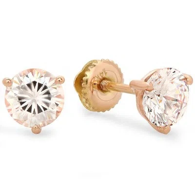 Pre-owned Pucci 2.0ct Round Cut Solitaire Vvs1 Moissanite Stud Martini Earrings 14k Rose Gold In D