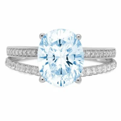 Pre-owned Pucci 2.32 Ct Oval Split Shank Swiss Topaz Promise Bridal Wedding Ring 14k White Gold In D