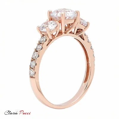 Pre-owned Pucci 2.10 Ct Three Stone With Accent Ring Engagement Wedding Band Solid 14k Rose Gold In D