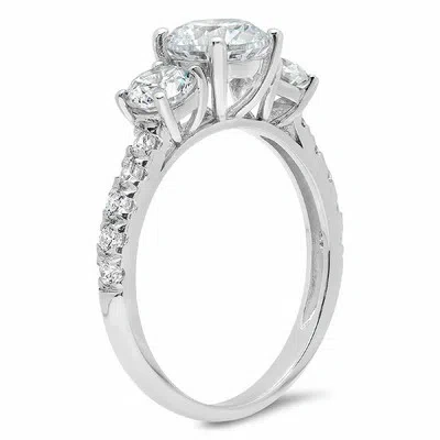 Pre-owned Pucci 2.10 Ct Three Stone With Accent Ring Engagement Wedding Band 14k White Gold In D