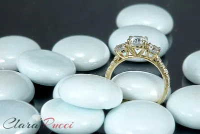 Pre-owned Pucci 2.10 Ct Three Stone With Accent Ring Engagement Wedding Band 14k Yellow Gold In D