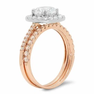 Pre-owned Pucci 2.10 Ct Round Halo Wedding Ring Band Set 14k Rose/white Gold Simulated Diamond In White/colorless