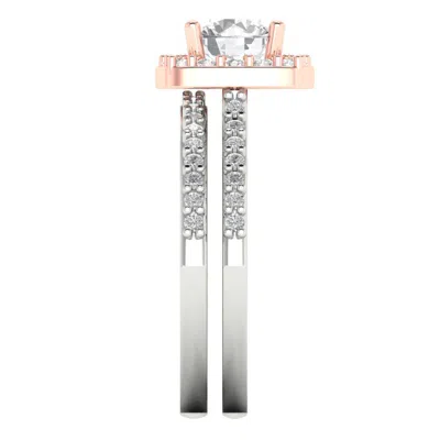 Pre-owned Pucci 2.10 Ct Round Halo Wedding Ring Band Set 14k White/rose Gold Simulated Diamond In White/colorless