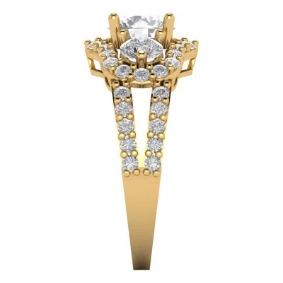 Pre-owned Pucci 2.10ct 3-stone Halo Round Cut Engagement Bridal Wedding Ring 14k Yellow Gold In White/colorless