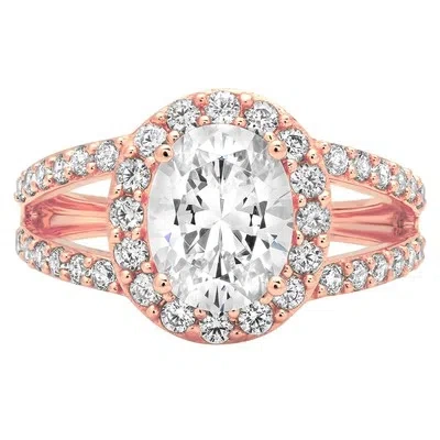 Pre-owned Pucci 2.14ct Oval Simulated Diamond Halo Anniversary Engagement Ring 14k Rose Gold