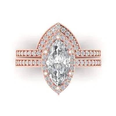 Pre-owned Pucci 2.16ct Marquise Bridal Wedding Ring Band Set 14k Rose Gold Simulated Diamond In White/colorless
