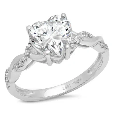 Pre-owned Pucci 2.19ct Heart Twisted Halo Synthetic Moissanite Promise Ring 14k White Gold In White/colorless