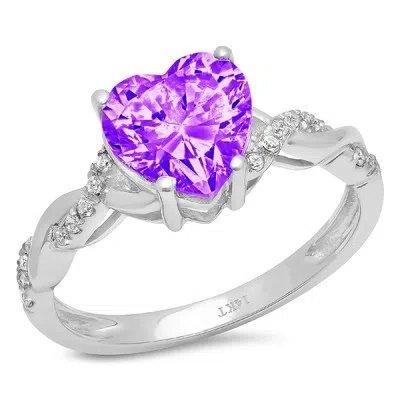 Pre-owned Pucci 2.19 Ct Heart Twisted Halo Natural Amethyst Promise Wedding Ring 14k White Gold In Purple