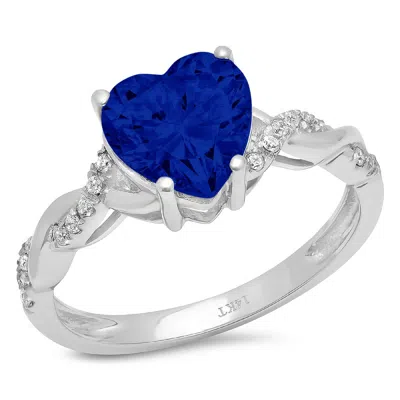 Pre-owned Pucci 2.19 Ct Heart Twisted Halo Simulated Blue Sapphire Promise Ring 14k White Gold In D