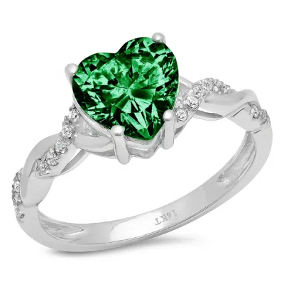 Pre-owned Pucci 2.19 Ct Heart Twisted Halo Simulated Emerald Promise Wedding Ring 14k White Gold In Green