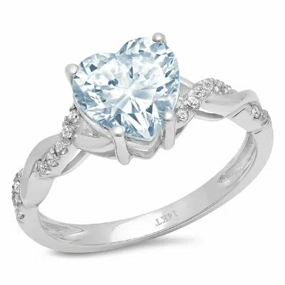 Pre-owned Pucci 2.19 Ct Heart Twisted Halo Swiss Topaz Promise Wedding Ring Solid 14k White Gold In D