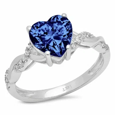 Pre-owned Pucci 2.19ct Heart Twisted Halo Vvs1 Simulated Tanzanite Promise Ring 14k White Gold In D