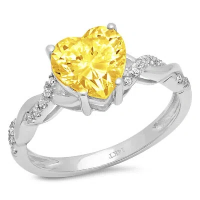 Pre-owned Pucci 2.19ct Heart Twisted Halo Simulated Yellow Diamond Promise Ring 14k White Gold