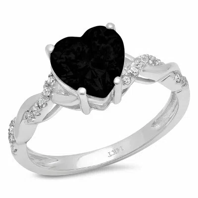 Pre-owned Pucci 2.19 Heart Twisted Halo Natural Onyx Modern Statement Ring Solid 14k White Gold In D