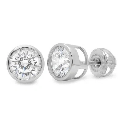Pre-owned Pucci 2.1ct Stud Solitaire Earrings Round Cut Vvs1 Simulated Diamond 14k White Gold