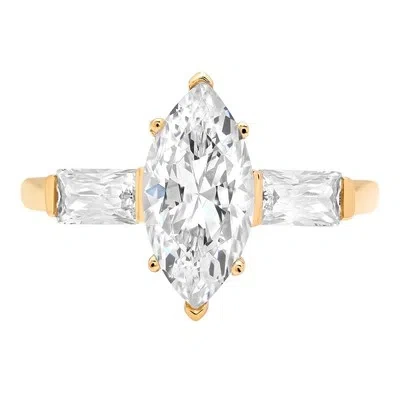 Pre-owned Pucci 2.2 3 Stone Marquise Baguette Anniversary Simulated Engagement Ring 14k Gold In White/colorless