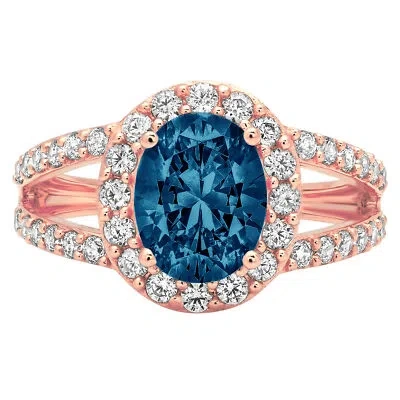 Pre-owned Pucci 2.2 Oval Split Shank London Blue Topaz Promise Bridal Wedding Ring 14k Rose Gold In D