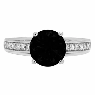 Pre-owned Pucci 2.2 Round Cathedral Real Onyx Classic Bridal Designer Ring Solid 14k White Gold